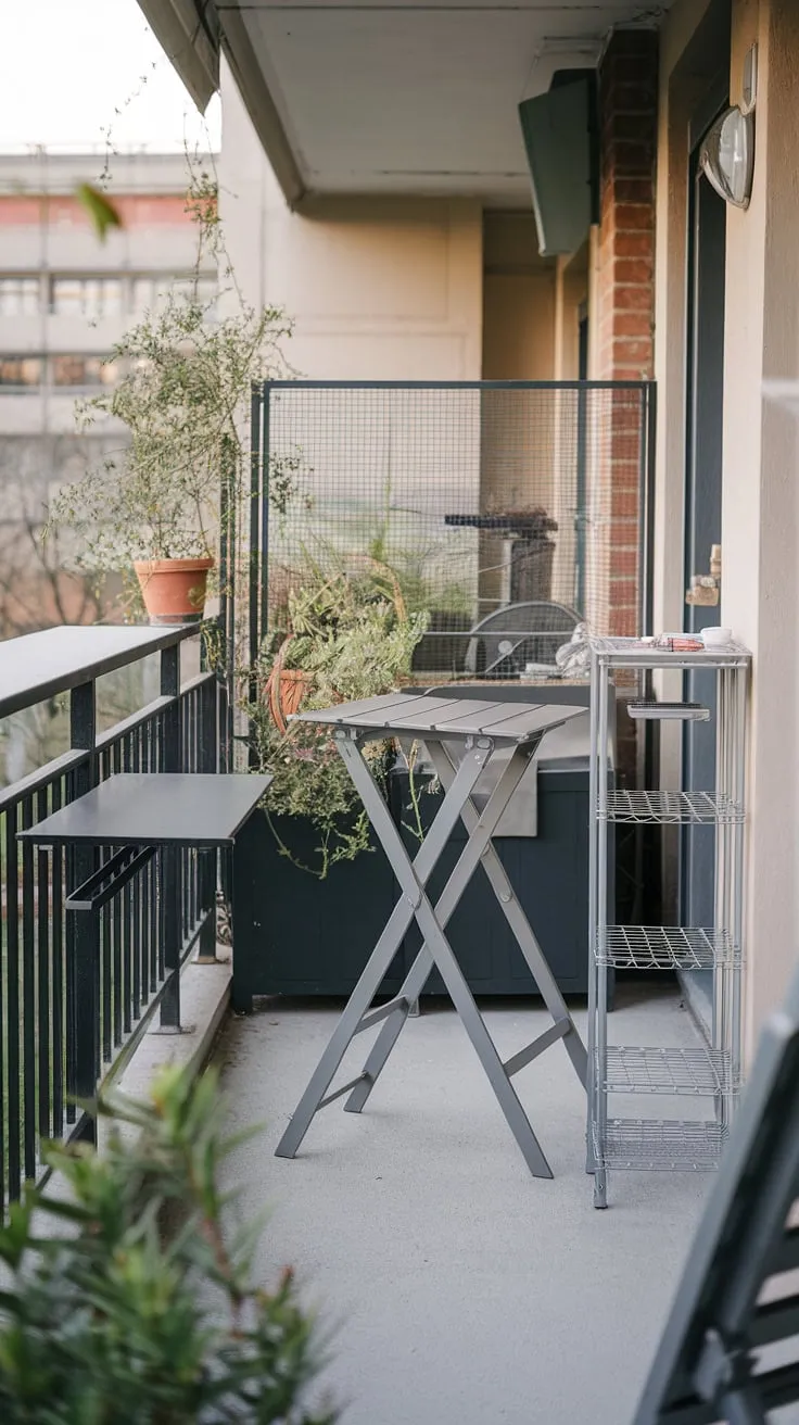 Maximize your outdoor living with this cleverly designed balcony kitchen. A balcony high table provides ample dining space, while a folding table balcony offers flexibility. The small balcony bar, complete with small balcony storage ideas, adds a touch of sophistication.  Balcony tables for railings expand your usable area, and the overall setup showcases brilliant space saving bar ideas perfect for extra small balcony ideas.  A balcony table DIY project could easily replicate this efficient and stylish design.