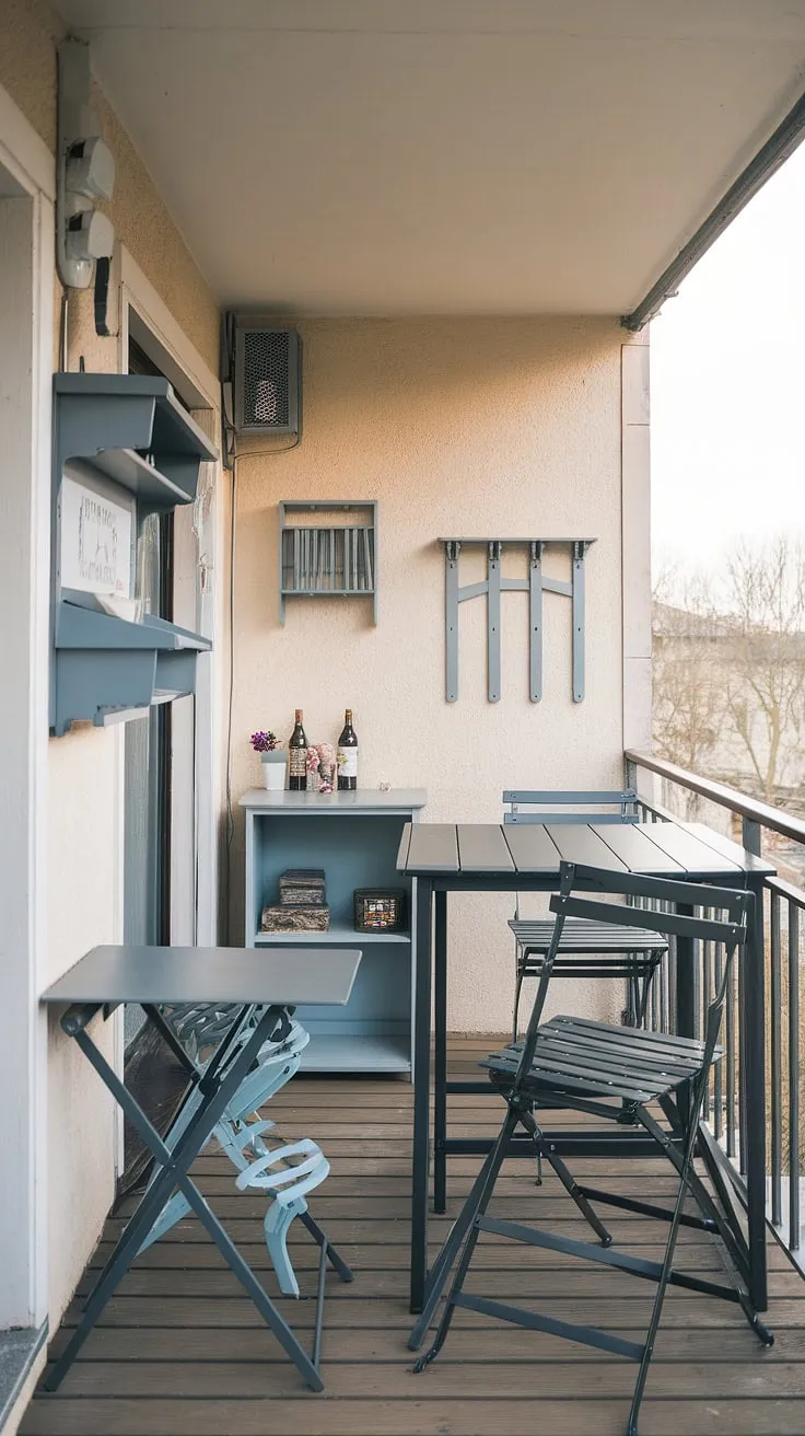 Maximize your outdoor space with this cleverly designed balcony kitchen. A balcony high table and chairs create a perfect dining area, while a folding table balcony provides extra surface space.  The small balcony bar, complete with space-saving bar ideas, adds a touch of sophistication.  Small balcony storage ideas, including shelves and hooks on the walls, keep everything organized.  This balcony table DIY project proves that even extra small balcony ideas can be stylish and functional.  Balcony tables for railings are a great way to add seating without taking up floor space.