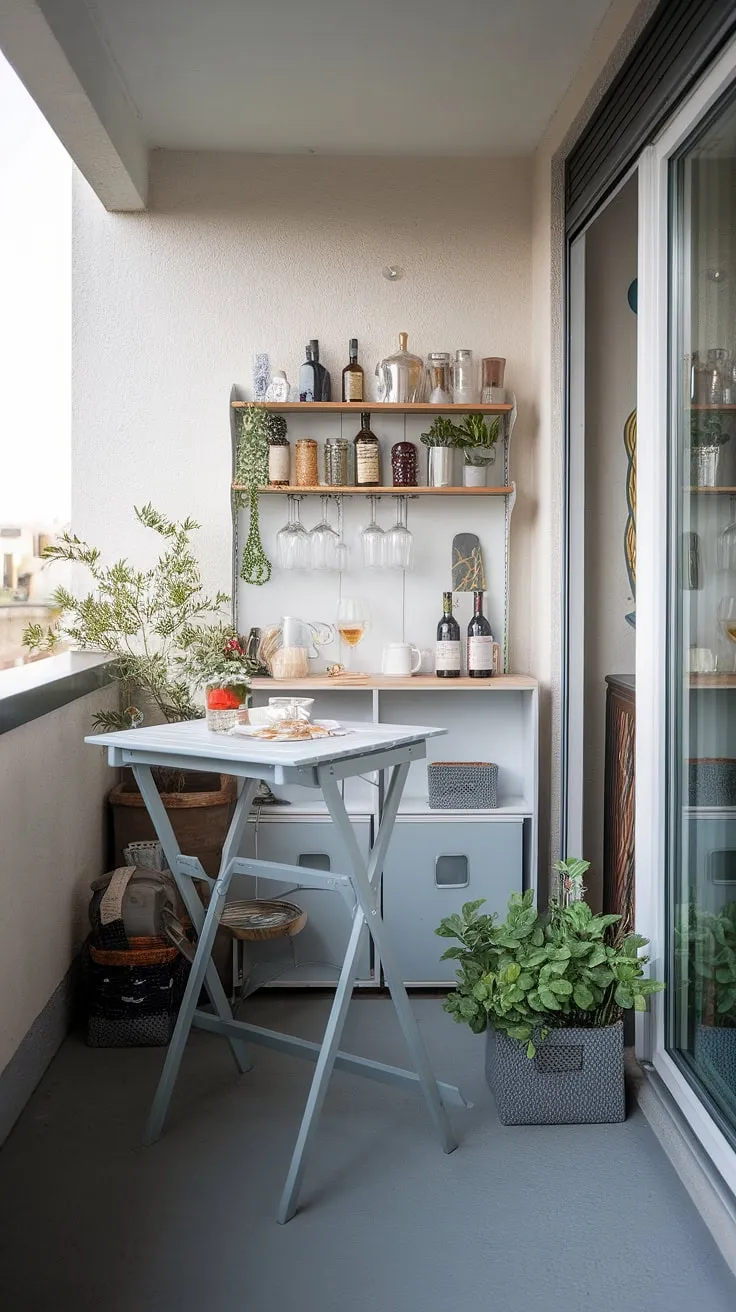 Transform your extra small balcony into a dream outdoor kitchen! This balcony table DIY project showcases a balcony high table and a folding table balcony solution for versatile seating.  Ingenious small balcony storage ideas and a small balcony bar, built with space-saving bar ideas, prove that size isn't everything.  Enjoy the perfect blend of style and functionality with this balcony kitchen design.