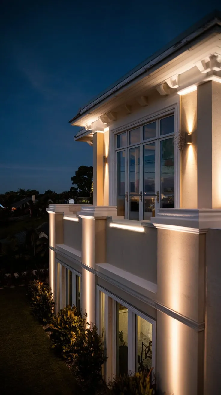 Embrace the allure of modern living with a beautifully lit balcony overlooking breathtaking surroundings