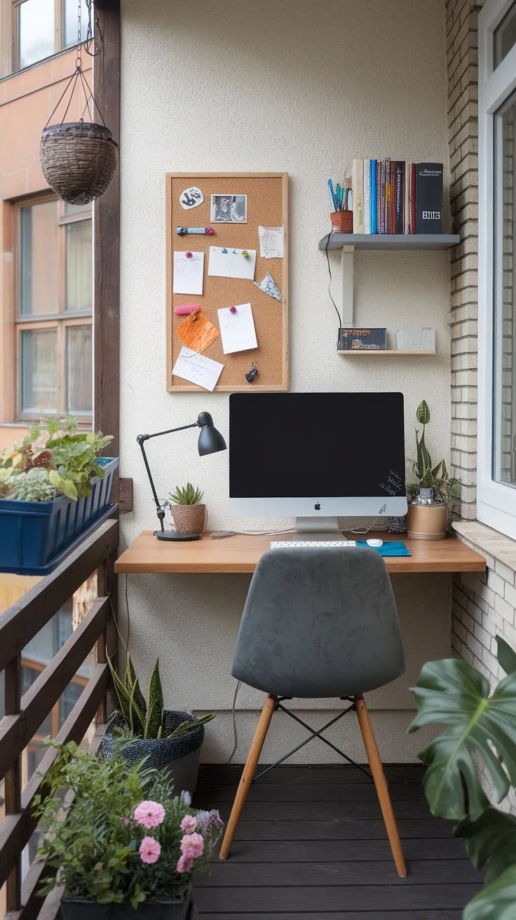 Escape the everyday in this tranquil balcony office.  These outdoor balcony office ideas showcase how small balcony decoration can create a serene and efficient workspace.  From relaxing balcony ideas to small outdoor balcony ideas, this condo terrace offers inspiration for apartment balcony ideas and small patio ideas.