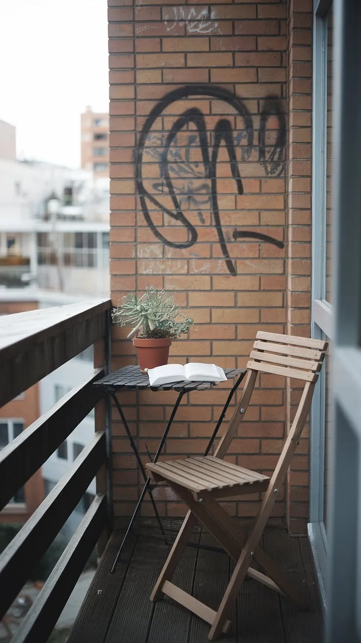 Escape the urban hustle in your own tranquil balcony office.  This small space, brimming with condo balcony decorating ideas, proves that even a compact apartment balcony can become a serene workspace and relaxing retreat.  Find inspiration for your own outdoor balcony office ideas, small patio ideas, and small balcony decoration with this blend of urban grit and peaceful simplicity. Consider these small outdoor balcony ideas and condo terrace ideas for your own inspiring haven.