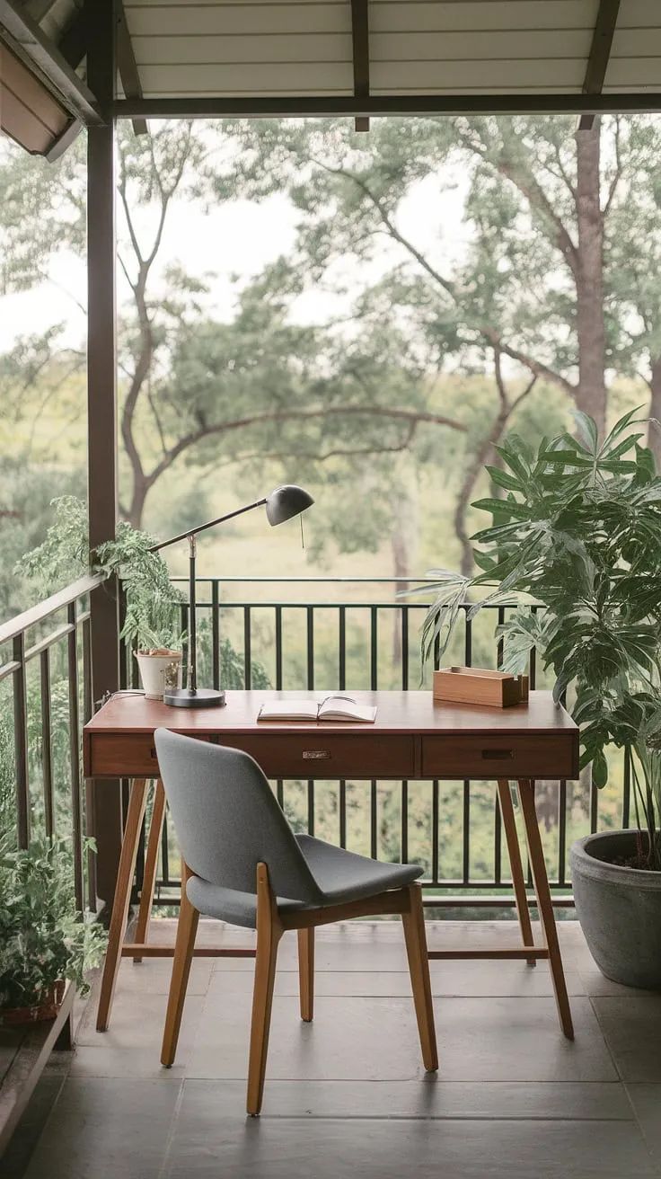 Imagine your ideal workspace:  This charming balcony office, brimming with natural light and lush greenery, offers a perfect blend of productivity and serenity.  Find inspiration for your own outdoor haven with these small outdoor balcony ideas and small patio ideas, perfect for condo terrace ideas, apartment balcony ideas, and condo balcony decorating ideas.  This relaxing balcony ideas showcase how even a small balcony can be transformed into a functional and beautiful office, demonstrating clever small balcony decoration and office balcony ideas.