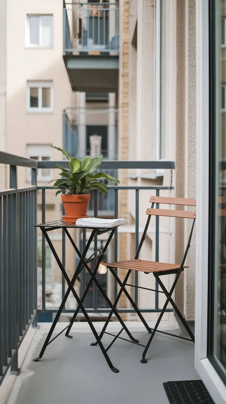 Transform your urban space into a tranquil haven with this inspiring balcony office.  Clever small balcony decoration maximizes functionality and style, offering a perfect blend of work and relaxation. Explore more office balcony ideas, outdoor balcony office ideas, and condo balcony decorating ideas for your own inspiring condo terrace ideas or apartment balcony ideas. This small patio ideas setup proves that even a small outdoor balcony ideas can be a productive and peaceful workspace.