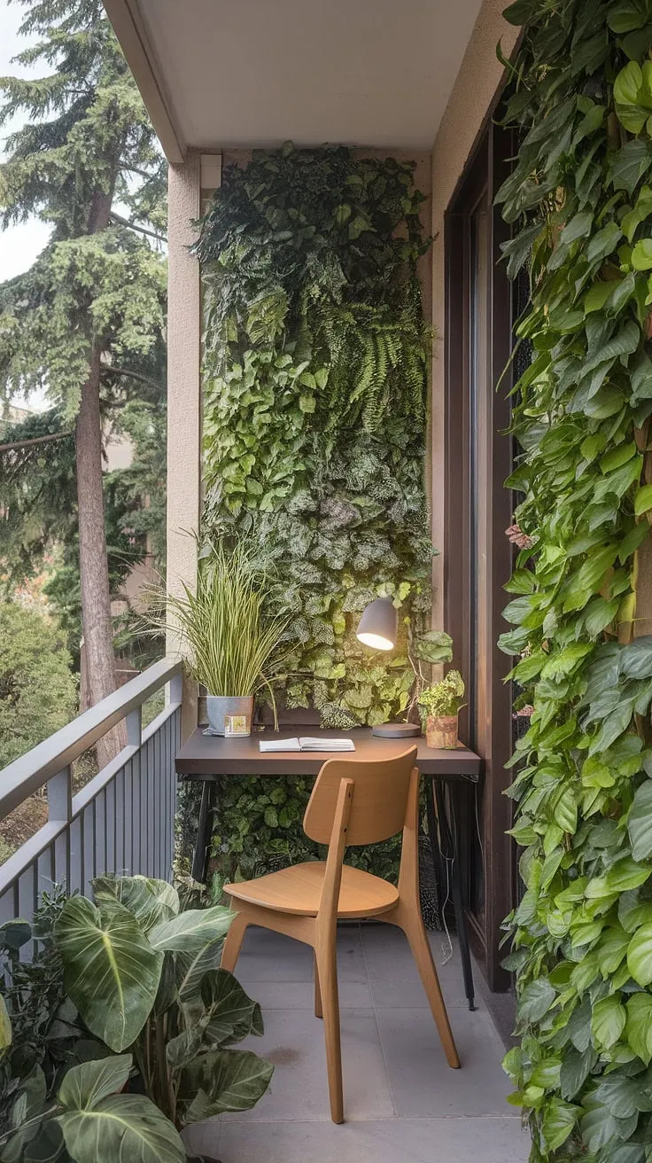 Transform your condo balcony into a productive haven with these inspiring condo balcony decorating ideas. This small balcony decoration proves that a relaxing balcony office is achievable, even in a small space.  Explore office balcony ideas and small patio ideas to create your own outdoor balcony office.  This design offers a wealth of inspiration for apartment balcony ideas and small outdoor balcony ideas, showcasing how to blend work and nature seamlessly.