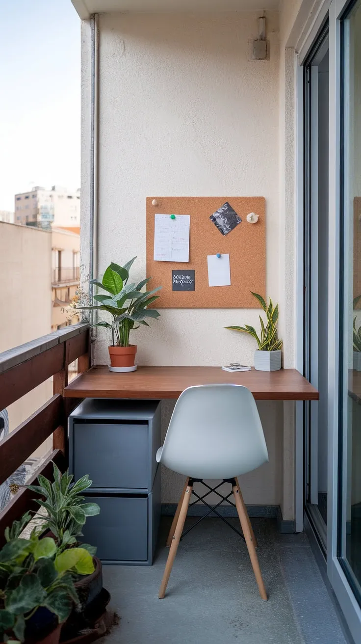 Maximize your space and your view! This small balcony office, brimming with clever condo balcony decorating ideas, proves that even a tiny apartment balcony can become a productive and relaxing oasis.  From the simple yet stylish small balcony decoration to the inspiring office balcony ideas, this setup offers a perfect blend of functionality and tranquility. Consider this your guide to transforming your small patio ideas into a dream workspace.