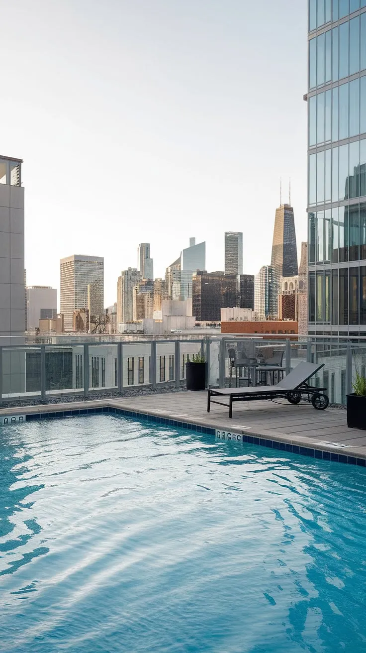 Indulge in luxury with this rooftop pool; a small backyard pool transformed into a stunning spa patio. Enjoy the city views from your private balcony pool and outdoor hot tub on this rooftop deck.