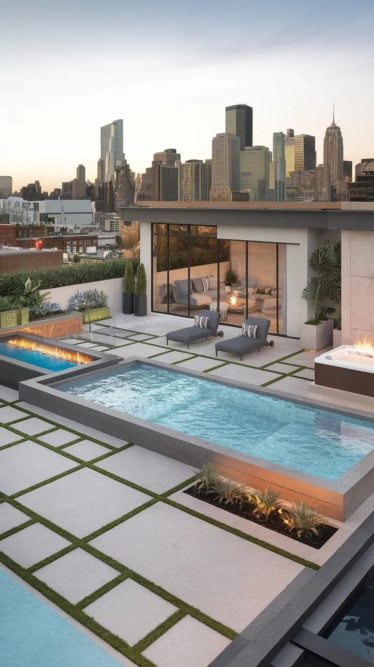 Indulge in ultimate relaxation. From the intimate plunge pool to the expansive rooftop pool and inviting balcony pool, this backyard oasis offers unparalleled luxury. Enjoy the pool deck, outdoor hot tub, and spa patio, all within your own private rooftop deck and small backyard pool.