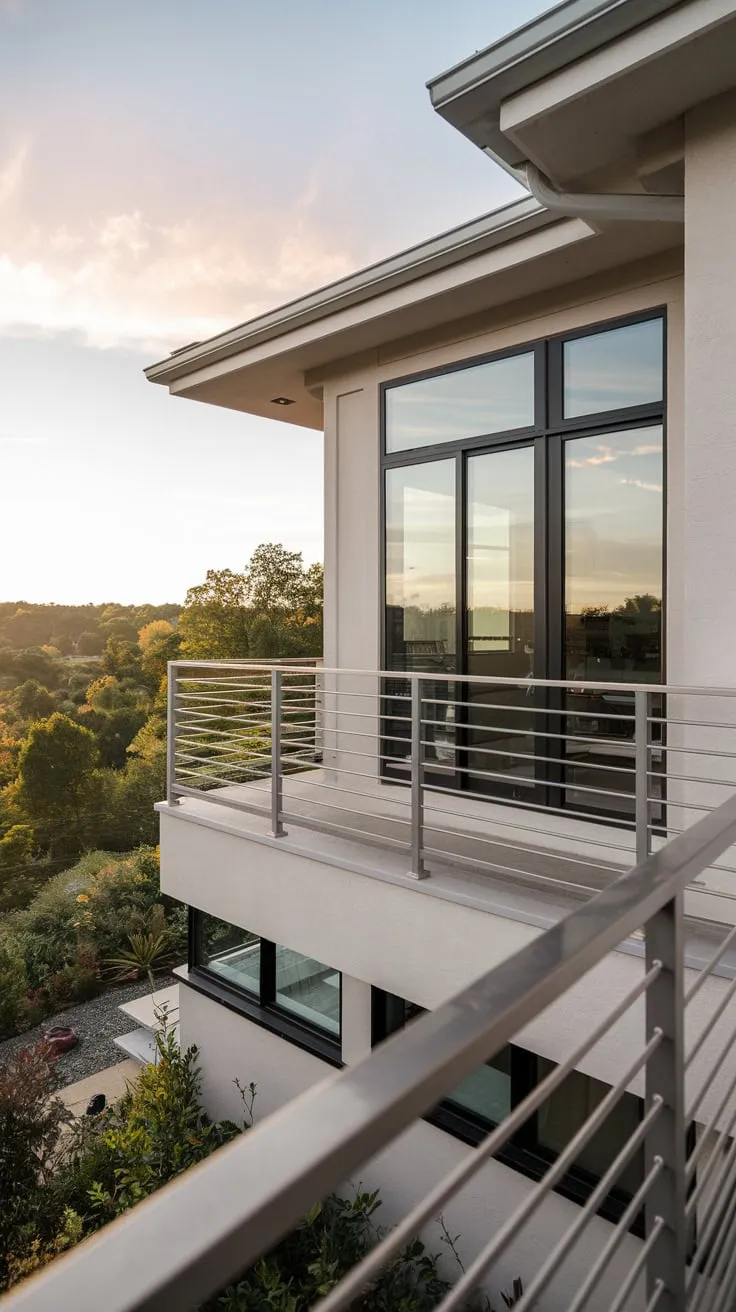 Doesn't the elegant steel railing beautifully complement the breathtaking views outside?