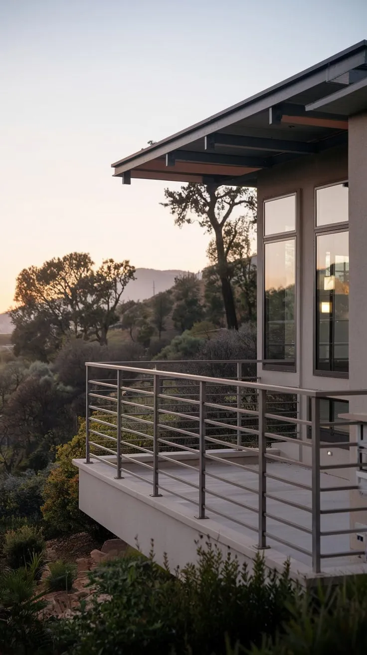 Discover your serene sanctuary, where minimalist steel railings meet breathtaking mountain views