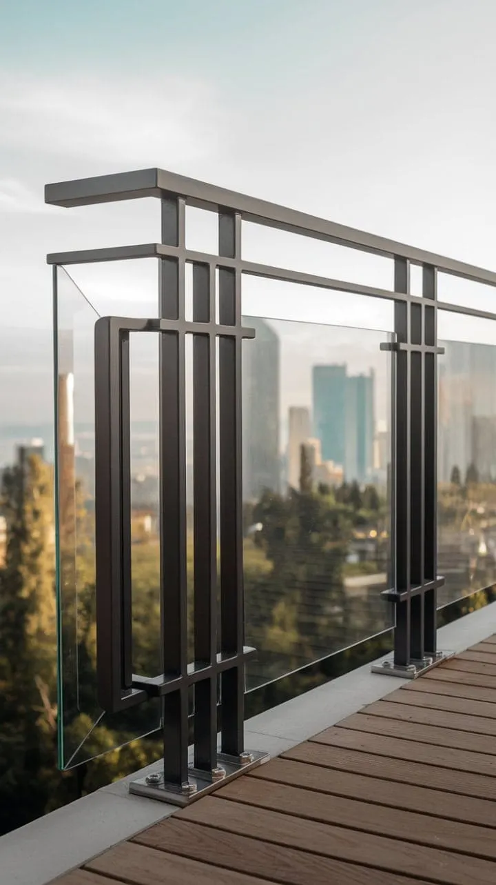 Experience the perfect harmony of modern minimalist design and stunning city vistas, where sleek matte black steel and clear glass create an airy elegance that elevates urban living.