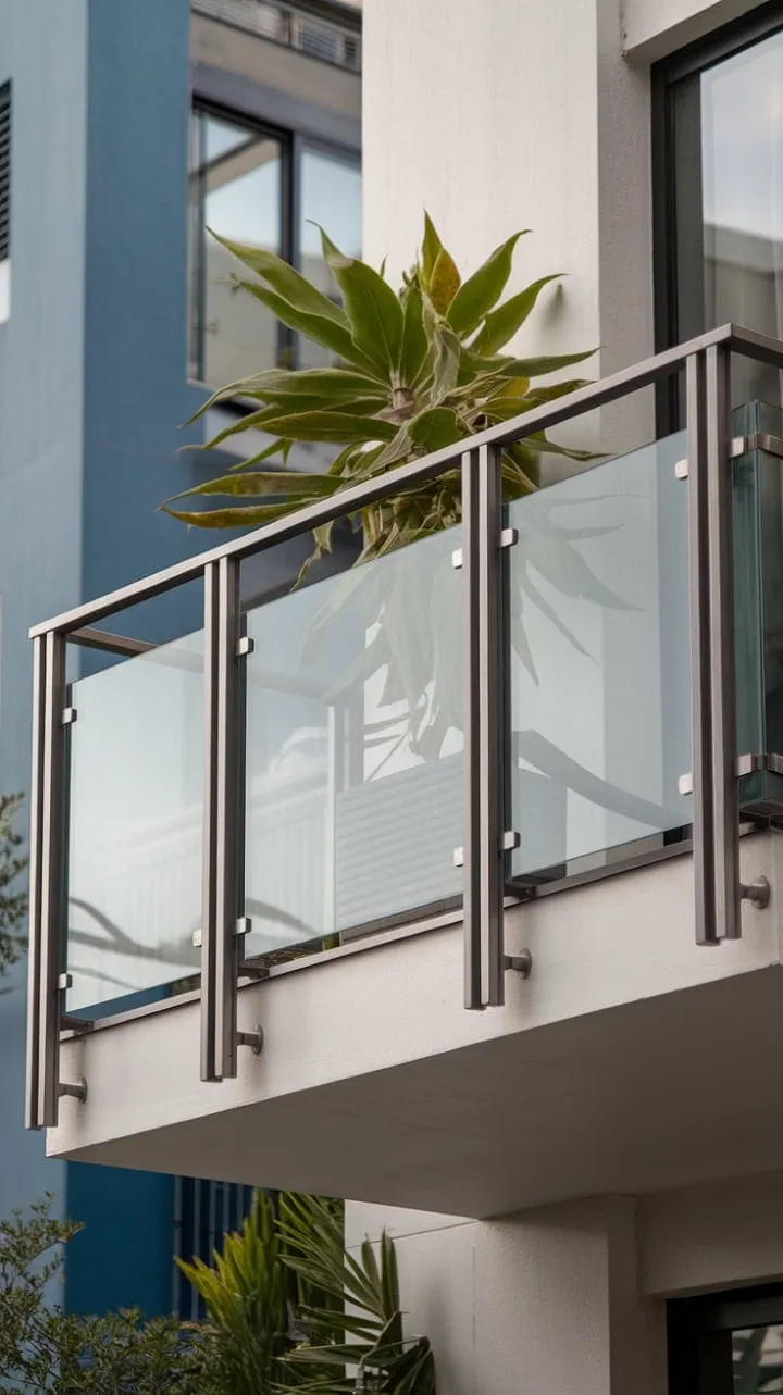 This sleek balcony, featuring elegant steel and glass railings, offers a breathtaking view while beautifully blending modern design with outdoor living.