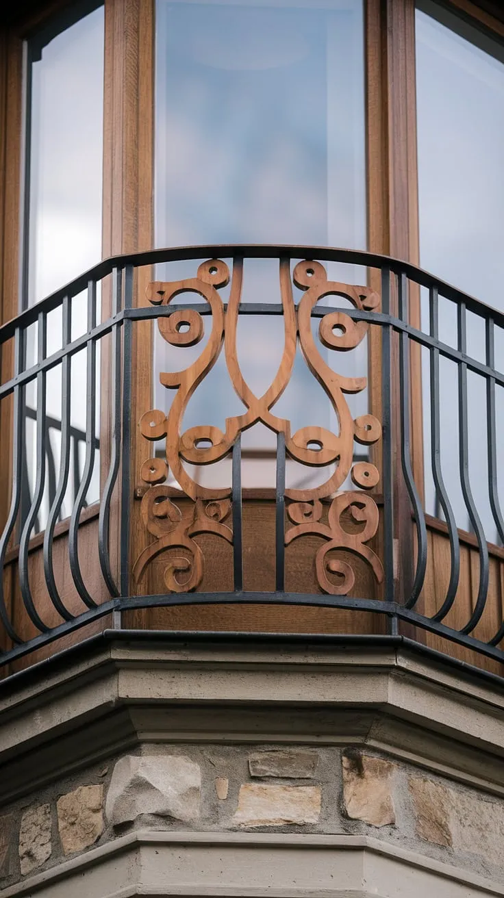 This exquisite wooden balcony railing, a testament to elegant balcony railing design, showcases the perfect blend of form and function.  The intricate curves of the balcony balustrade offer a captivating view, while the sturdy construction ensures balcony safety railing of the highest standard.  Consider this a prime example of balcony railing ideas, showcasing the versatility of balcony railing materials, from the rich wood to the potentially incorporated metal balcony railing or even glass balcony railing options.  The balcony railing height is clearly designed with safety in mind, creating a secure and beautiful balcony fence.  This outdoor railing is a true masterpiece.
