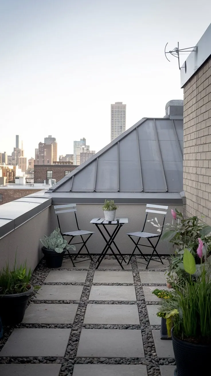 This small rooftop terrace, sheltered by a stylish balcony roof, proves that even limited space can bloom. Explore rooftop terrace ideas and discover the magic of urban rooftop deck design with these simple yet elegant small terrace ideas.