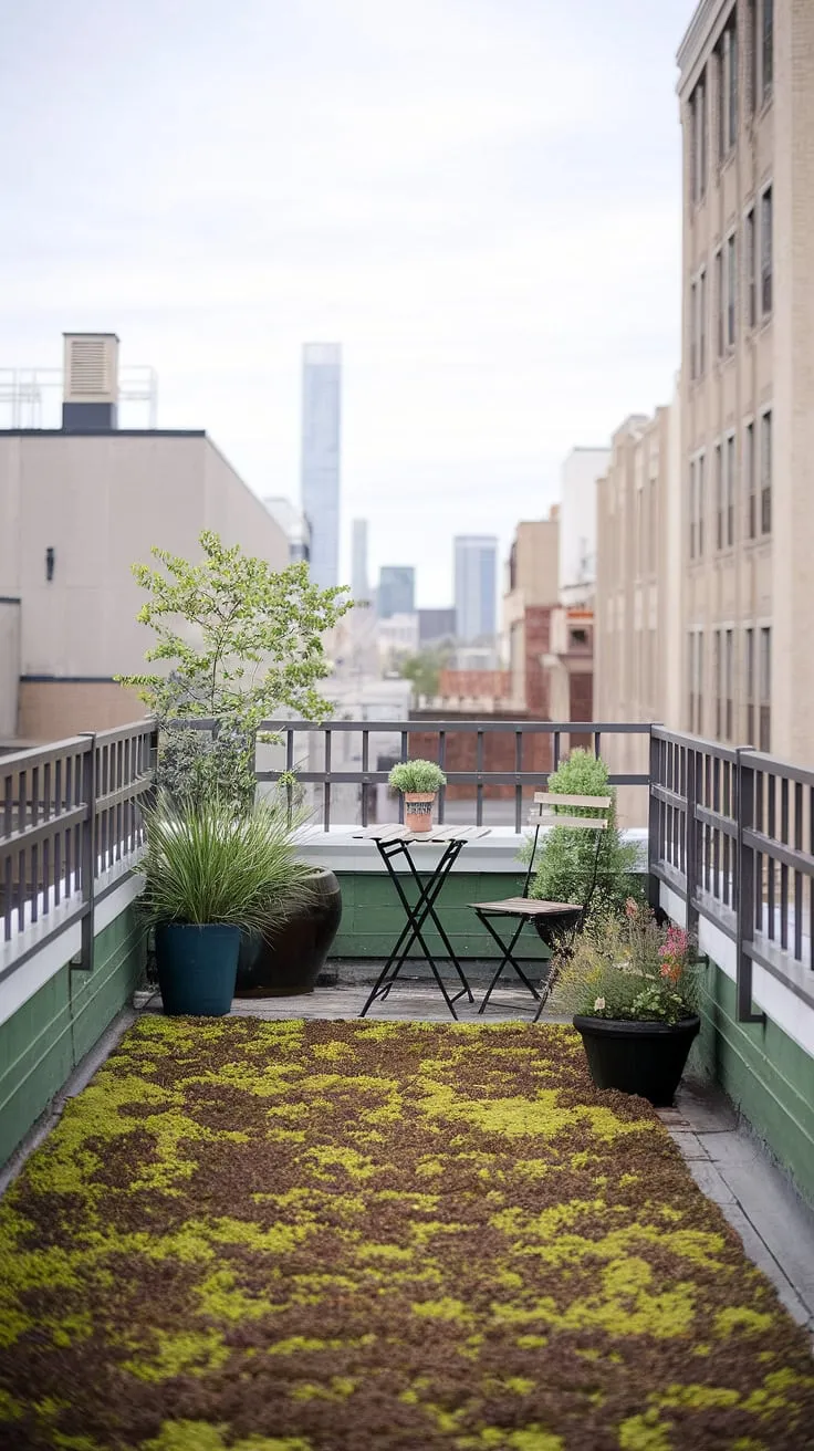 Urban oasis found: This small rooftop terrace, a perfect example of rooftop terrace ideas and small terrace ideas, offers serene city views. A balcony roof transformed into a charming urban rooftop deck with clever rooftop garden design.