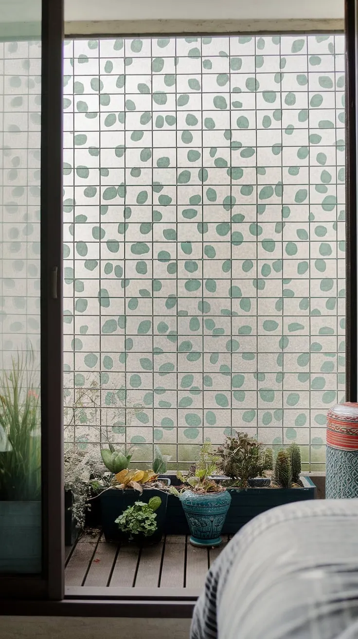 This balcony screen creates instant privacy and a vibrant atmosphere on this small balcony. Explore these plants in small balcony spaces and discover jungle patio decor inspiration. Find more balcony ideas and small balcony ideas using a screen as a stylish terrace divider. Perfect planters for balcony plants complete the look.