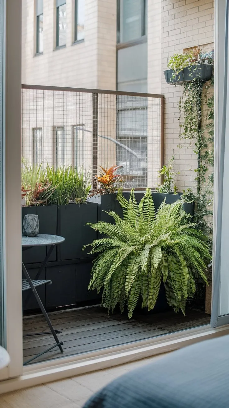 Transform your balcony outside bedroom into a lush jungle paradise with this balcony screen. Small balcony ideas come alive with clever terrace divider ideas and the right plants for small balcony spaces. Planters for balcony add vibrant life, showcasing how to maximize plants in small balcony spaces. Balcony blinds for apartments offer privacy while maintaining the view.