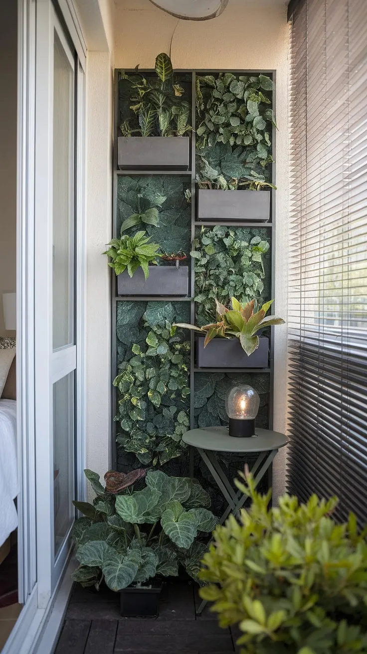 Transform your small balcony outside bedroom into a lush jungle patio decor with this clever balcony screen. Perfect terrace divider ideas and plants for small balcony spaces, maximizing your balcony ideas with minimal space. Find the ideal planters for balcony and balcony blinds for apartments to complete the look.
