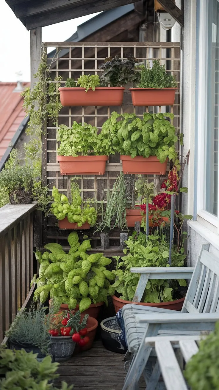 Transform your urban space into a thriving edible oasis with this balcony vegetable garden. Container gardening, vertical gardening, and smart balcony garden design maximize yield in minimal space, making it perfect for small space gardening and gardening for beginners.  This sustainable gardening setup showcases the beauty of growing vegetables on a balcony, from juicy tomatoes and vibrant peppers to fragrant herbs on the balcony.  Learn simple balcony gardening tips and master balcony garden maintenance for an organic balcony garden bursting with flavor all season long.