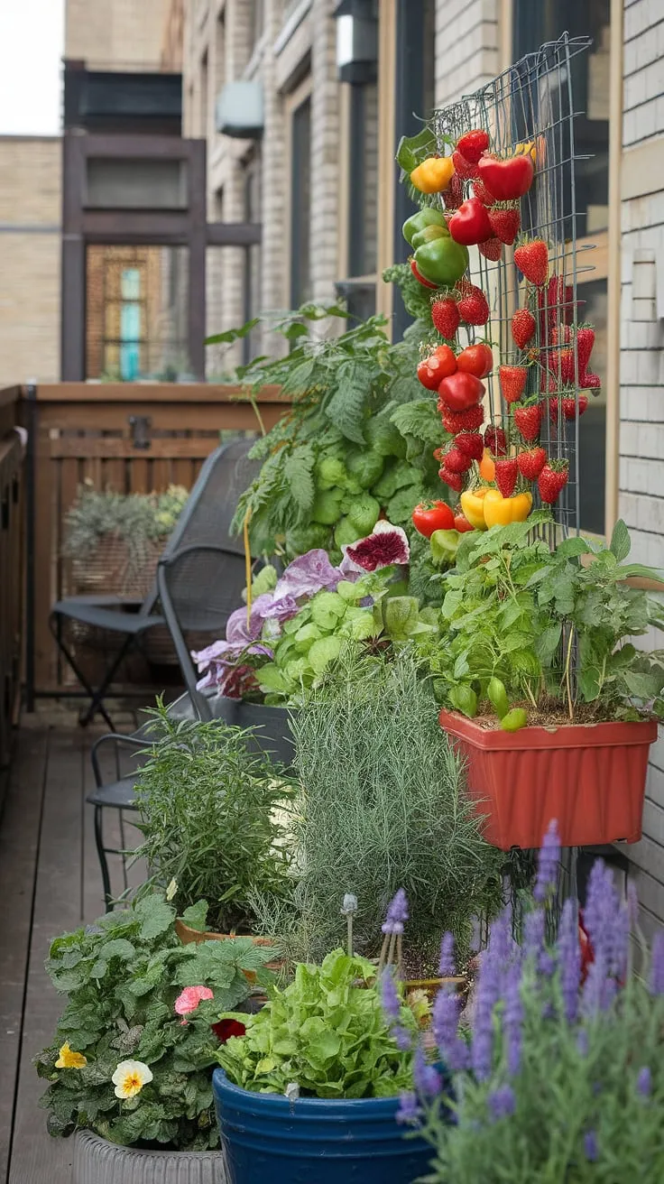 This vibrant balcony garden proves that even the smallest space can bloom!  With clever balcony gardening ideas, this patio gardening setup demonstrates the versatility of vegetable gardening in containers and growing vegetables on balcony.  The herbs on balcony add a delightful aroma, while the vertical gardening system maximizes yield.  This is a perfect example of small space gardening and gardening in small spaces, offering inspiration for sustainable gardening and balcony plants.  Discover the secrets to successful balcony garden maintenance and create your own edible balcony garden.