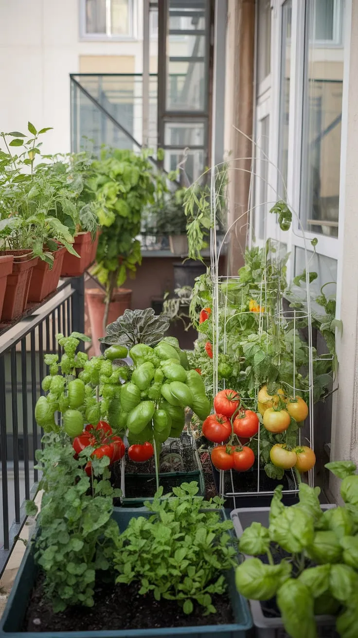 Transform your urban space into a thriving edible oasis! This balcony vegetable garden showcases the beauty and bounty of container gardening, proving that even small spaces can yield a delicious harvest.  From vibrant tomatoes and fragrant basil to colorful peppers, this setup demonstrates the joys of vegetable gardening in containers, offering practical balcony gardening tips for beginners and seasoned gardeners alike.  Learn how to maximize your space with vertical gardening techniques and create a sustainable, organic balcony garden that's easy to maintain.  Explore balcony garden design ideas for space-saving gardening and enjoy the fresh flavors of your own patio gardening paradise.