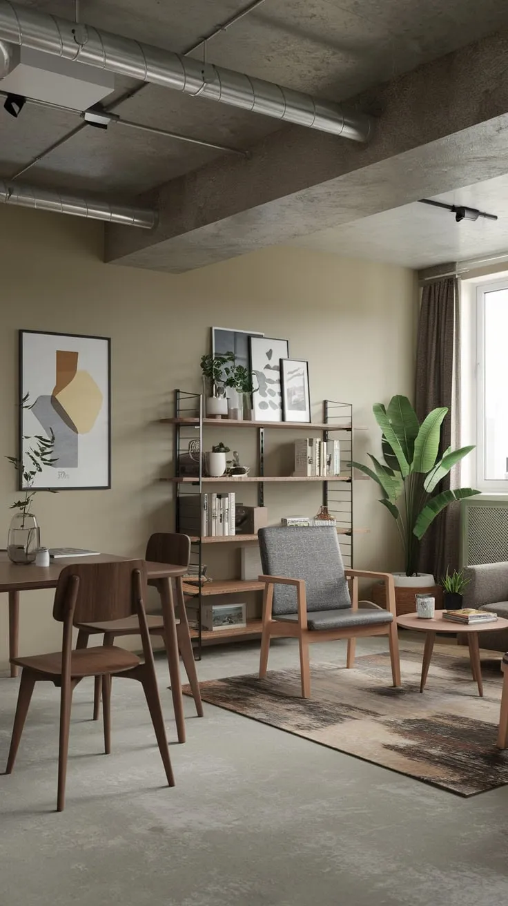 Stylish Modern Basement Apartment Blending Wood and Concrete
