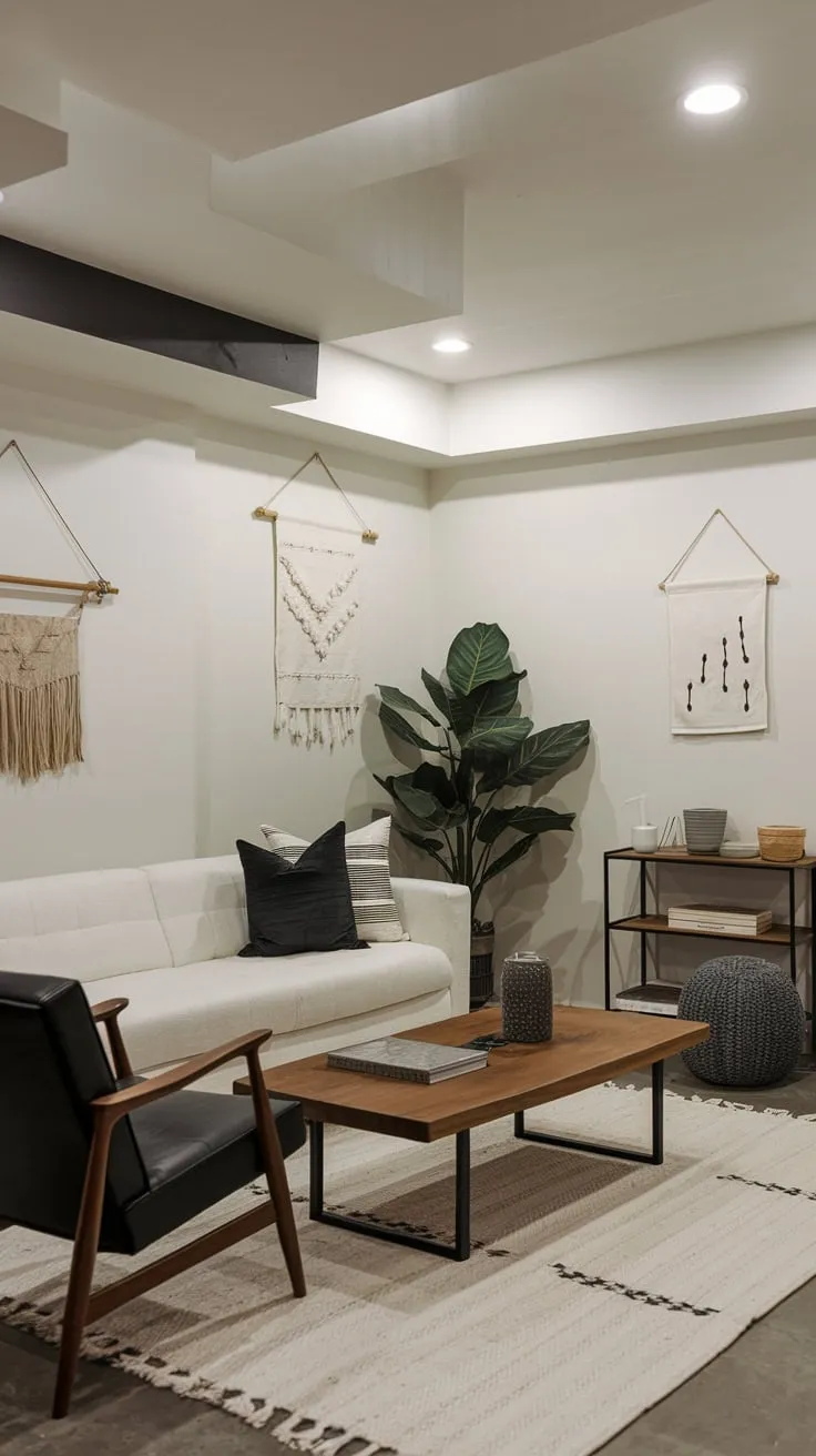 Stylish Modern Basement Apartment with Cozy Decor Elements