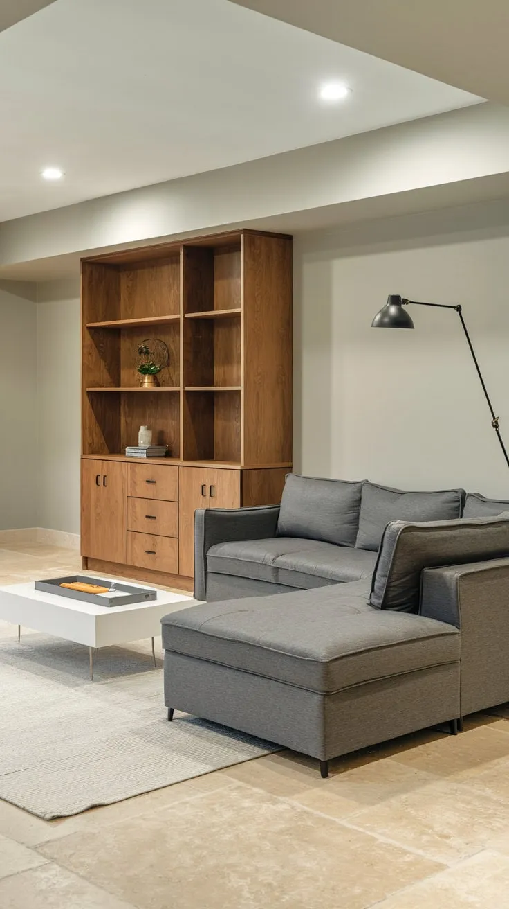 Stylish Modern Basement Apartment with Cozy Gray Decor