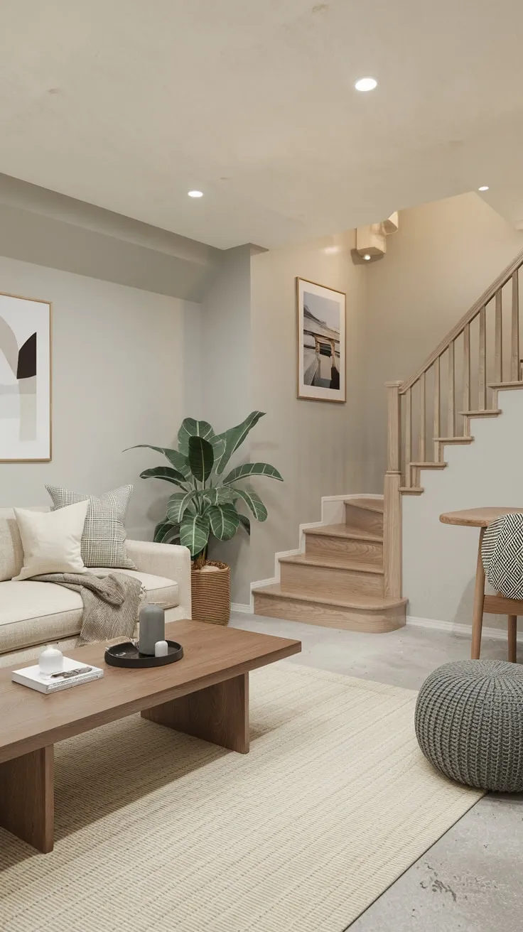 Sleek Minimalist Basement Apartment with Cozy Accents