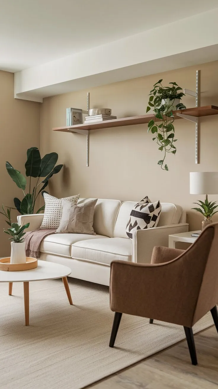Stylish Modern Basement Apartment with Cozy Beige Accents