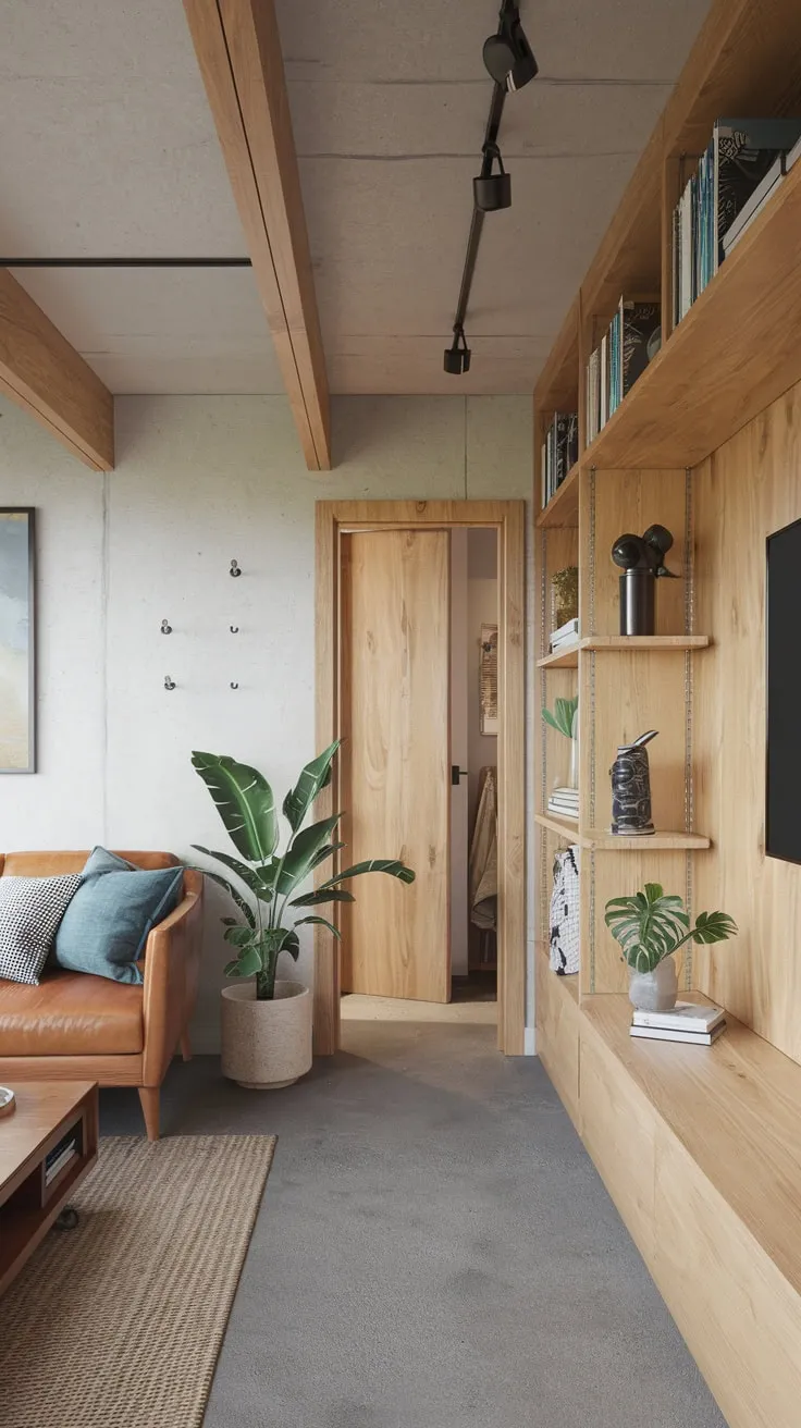 Stylish Modern Basement Apartment with Wooden Accents