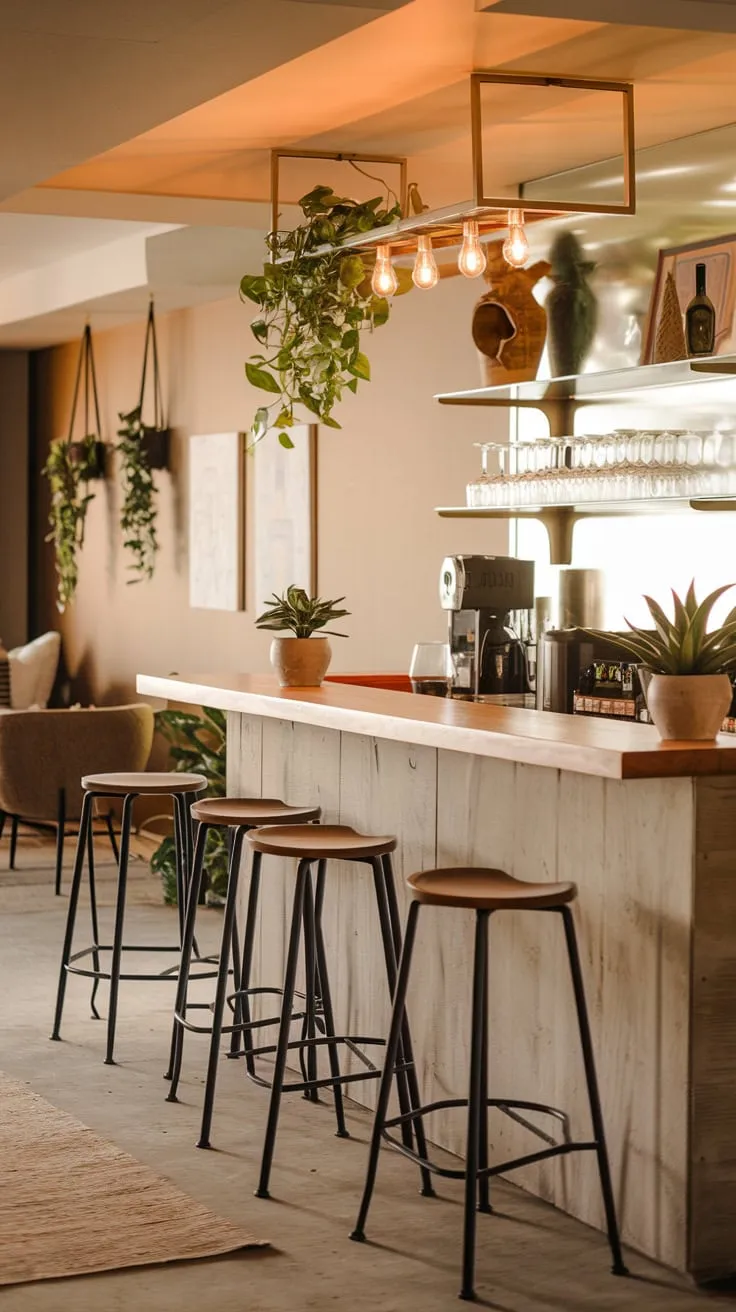 Stylish Home Basement Bar with Warm Ambiance
