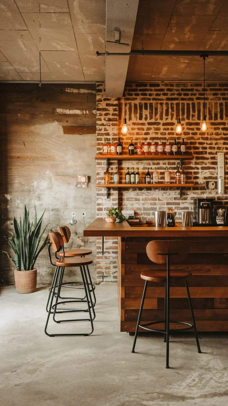 Stylish Home Basement Bar with Warm Inviting Ambiance