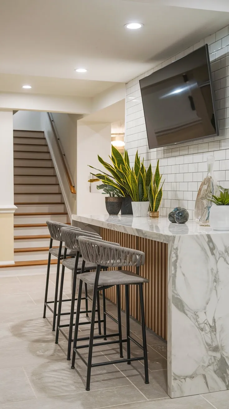 Stylish Home Basement Bar with Modern Decor Elements