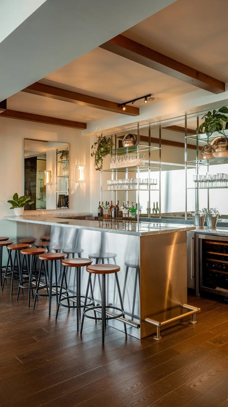 Stylish Home Basement Bar with Elegant Modern Touches