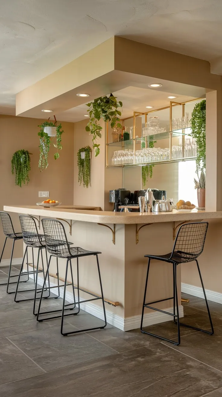 Stylish Home Basement Bar with Beige Accents