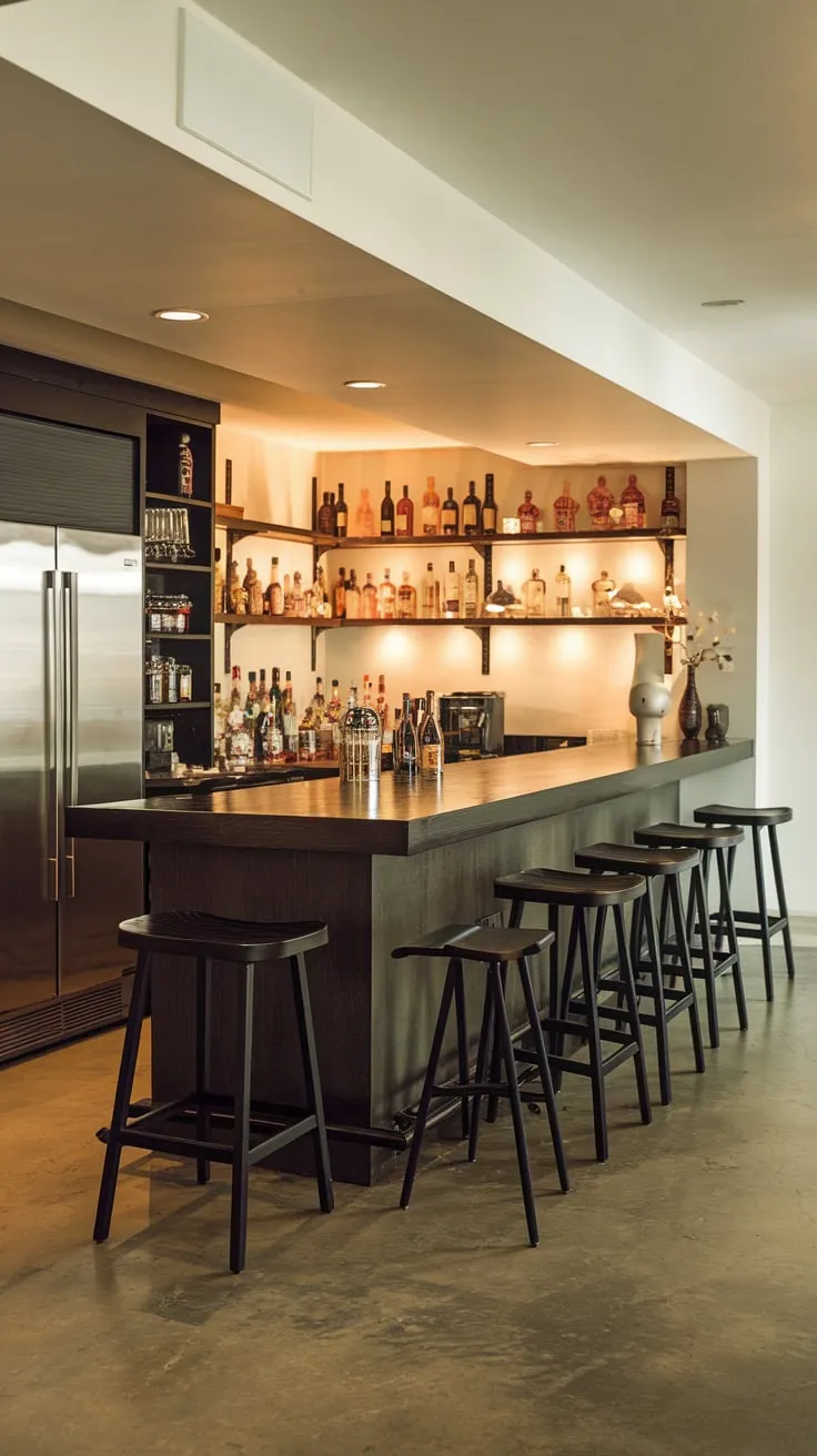 Stylish Home Basement Bar with Warm Inviting Ambiance