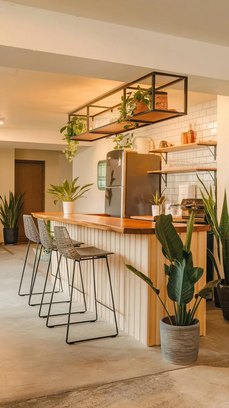 Stylish Home Basement Bar with Warm Ambiance