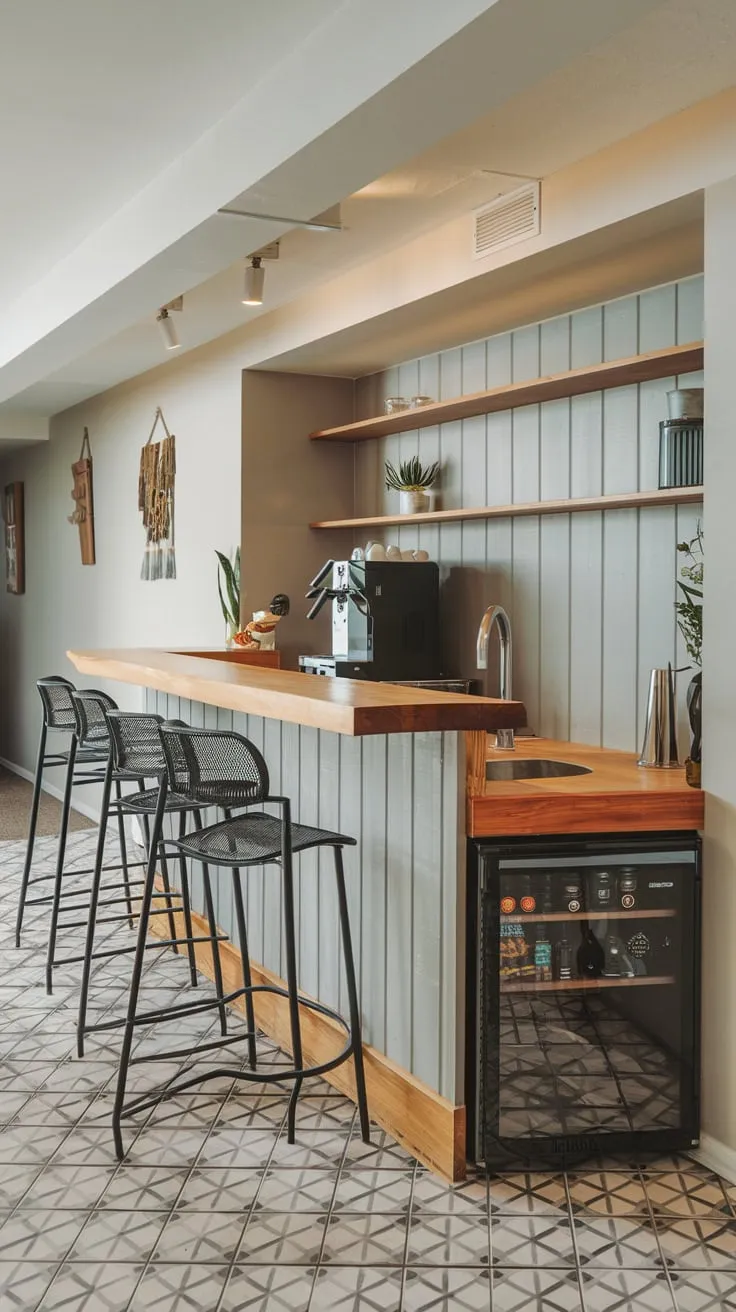Stylish Home Basement Bar with Modern Decor Elements