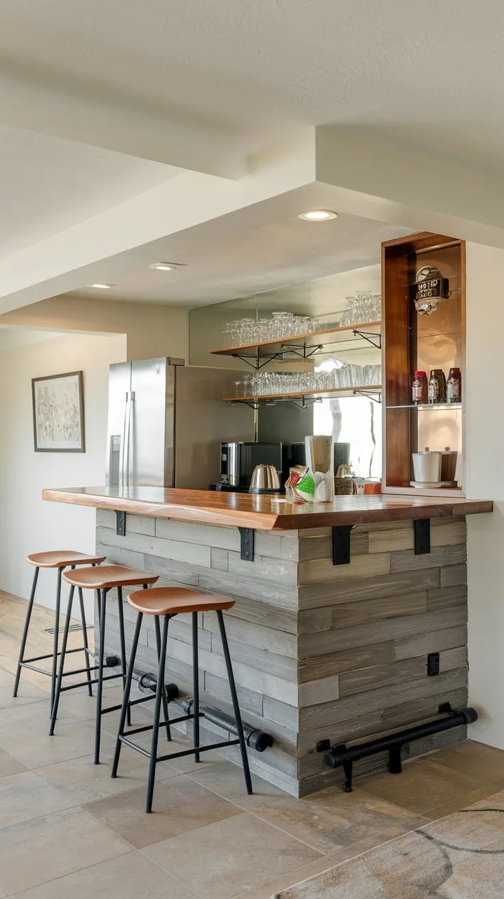 Stylish Home Basement Bar with Modern Amenities