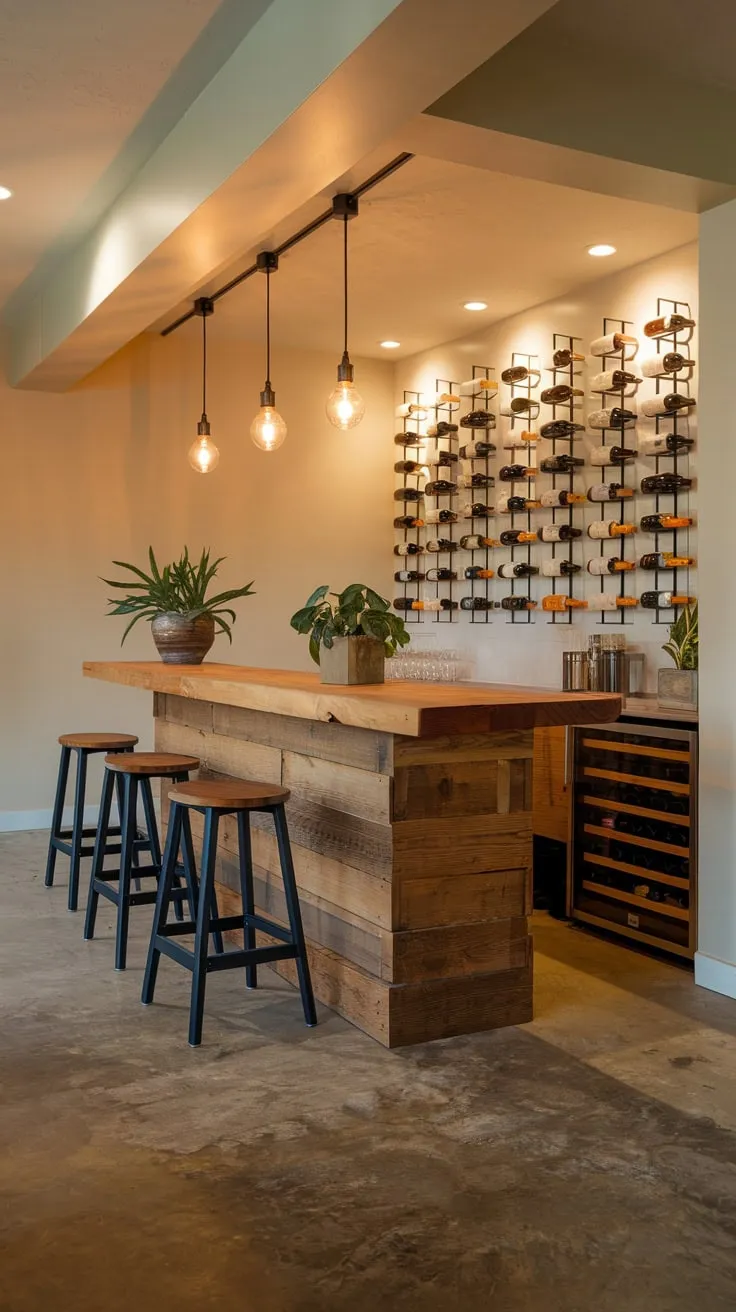 Stylish Home Basement Bar with Warm Inviting Ambiance
