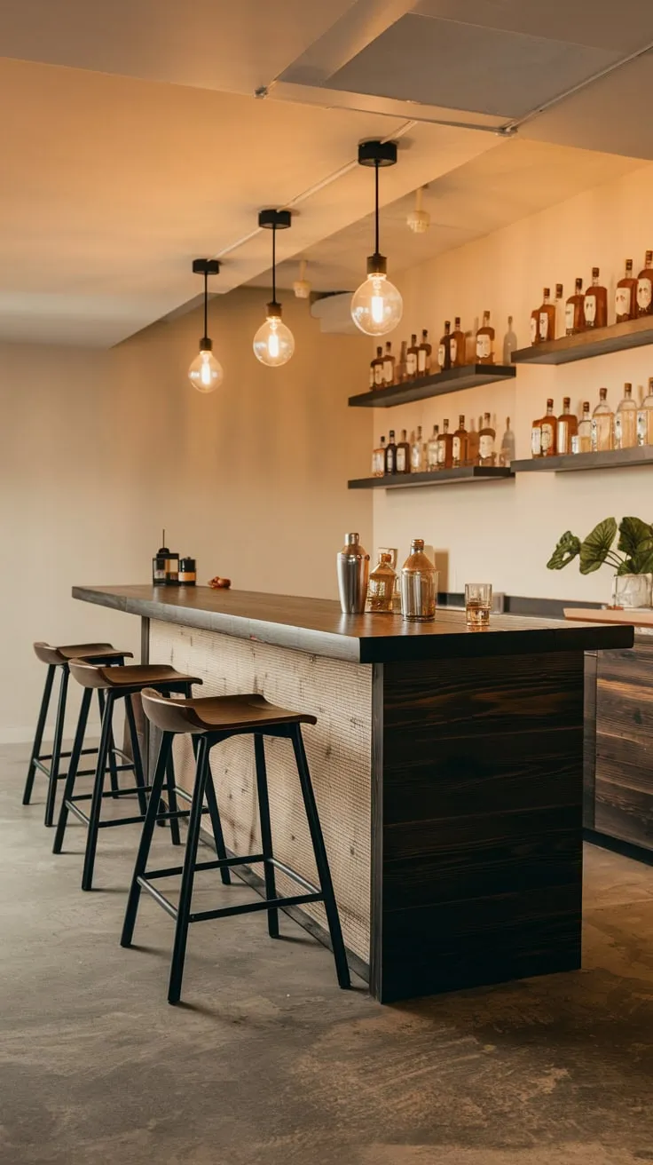 Stylish Home Basement Bar with Warm Inviting Ambiance