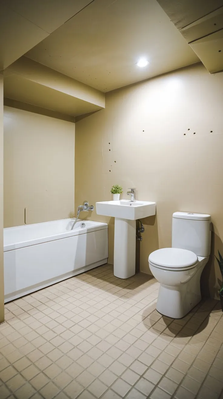 Bright Modern Basement Bathroom with Elegant Beige Accents
