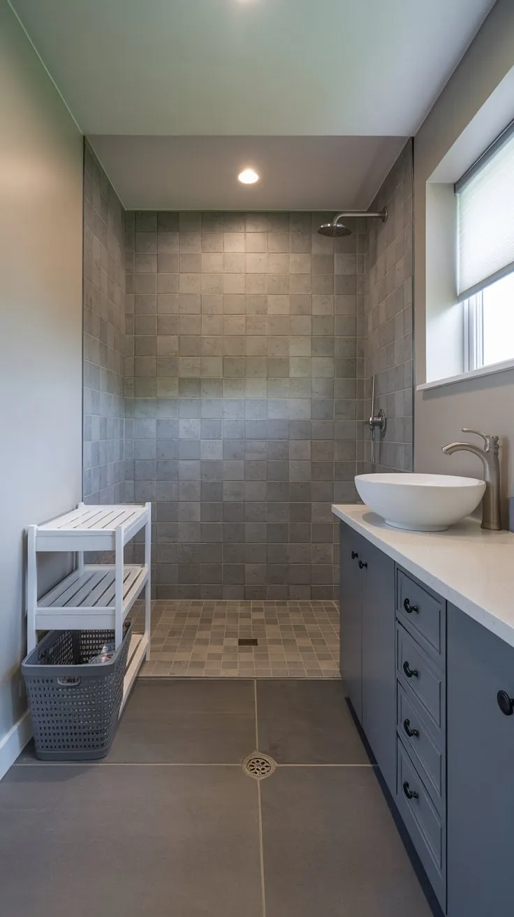 Sleek Modern Basement Bathroom with Walk-In Shower