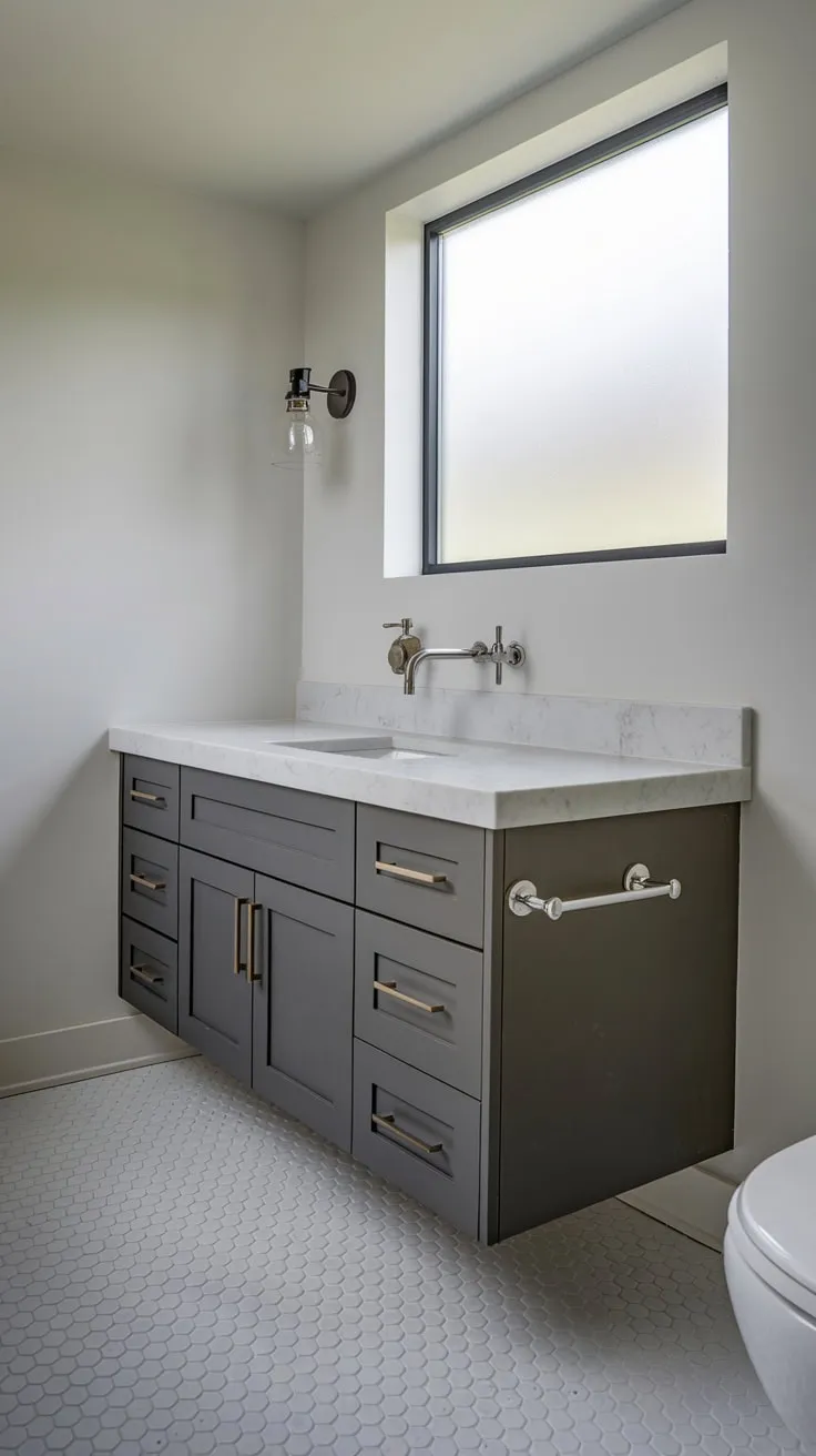 Sleek Modern Basement Bathroom with Floating Vanity Design