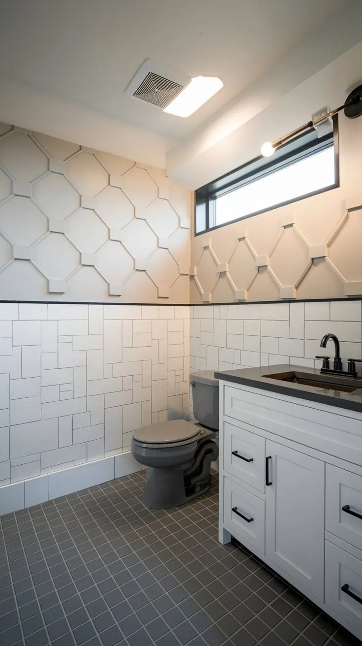 Sleek Modern Basement Bathroom with Geometric Design Elements