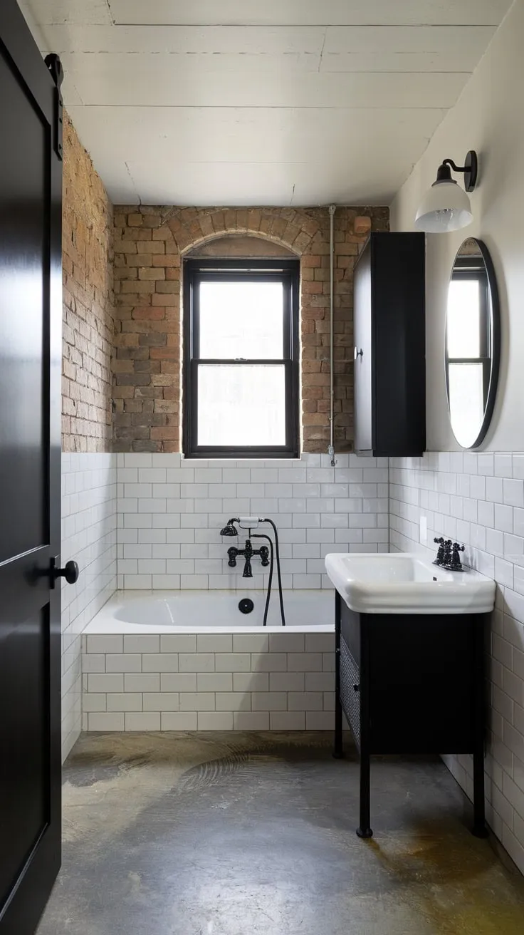 Sleek Modern Basement Bathroom in Black and White