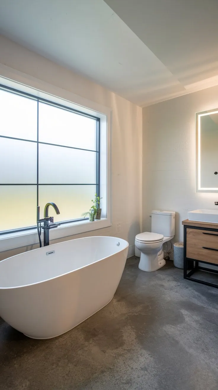 Serene Modern Basement Bathroom with Freestanding Bathtub