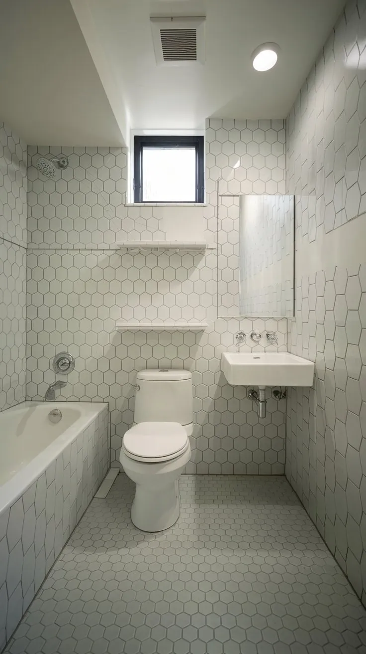 Stylish Modern Basement Bathroom with Hexagonal Tile Design