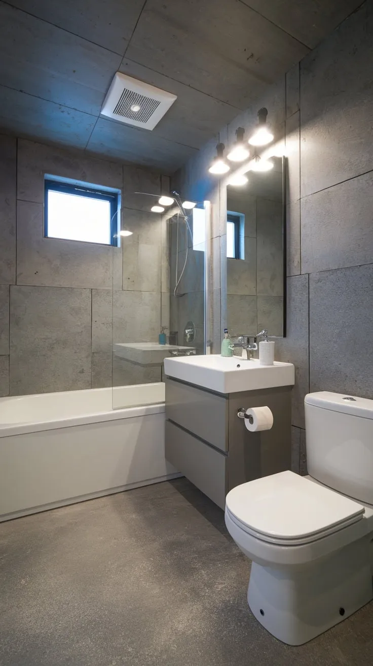 Sleek Modern Basement Bathroom with Grey Concrete Accents